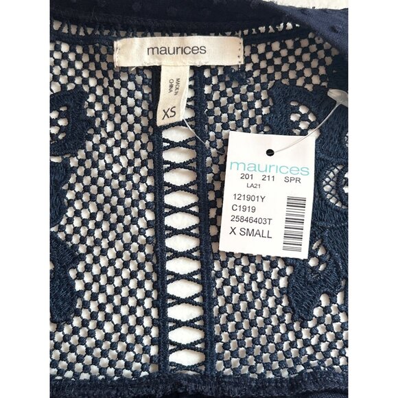 Maurice’s Navy Open Front Cardigan With Lace Detail, Long Sleeves Size XS - Picture 4 of 8